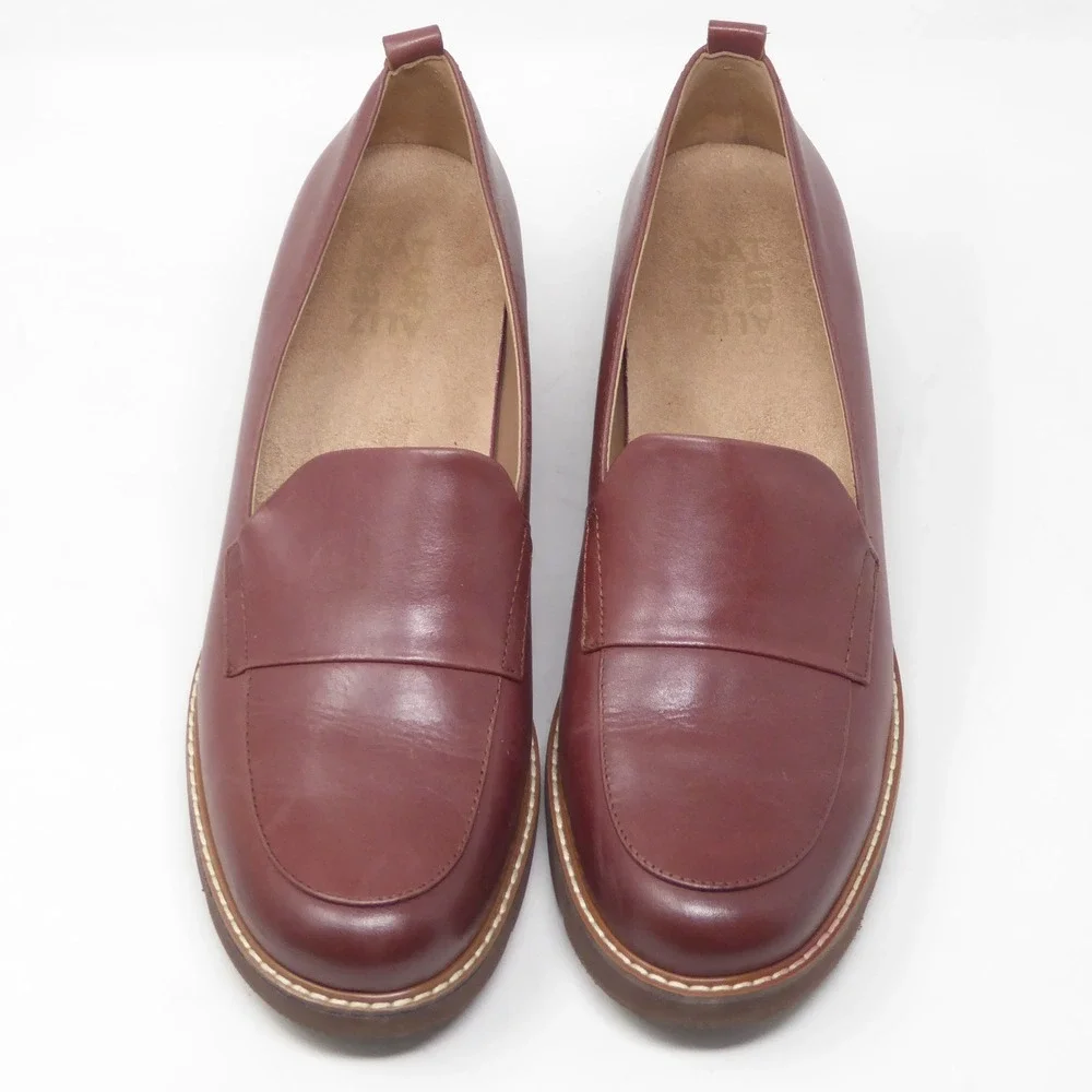 Naturalizer Women Loafers Burgundy Darry Leather Platform Lug Sole 8.5M